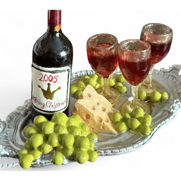 Vintage 2005 Wine And Cheese Plate Christmas Ornament Collectible - Picture 3 of 6